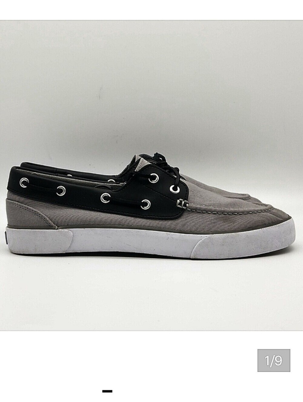 Polo Ralph Lauren Rylander Preppy Size 10.5 Boat Shoe Canvas Leather Grey Black